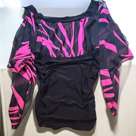 Y2K Forever 21 Chiffon Pink and Black Zebra Stripes Black Elastic Waist Size L - Picture 2 of 7